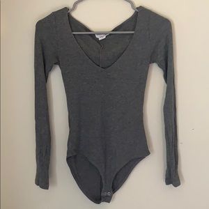 Gray v cut bodysuit